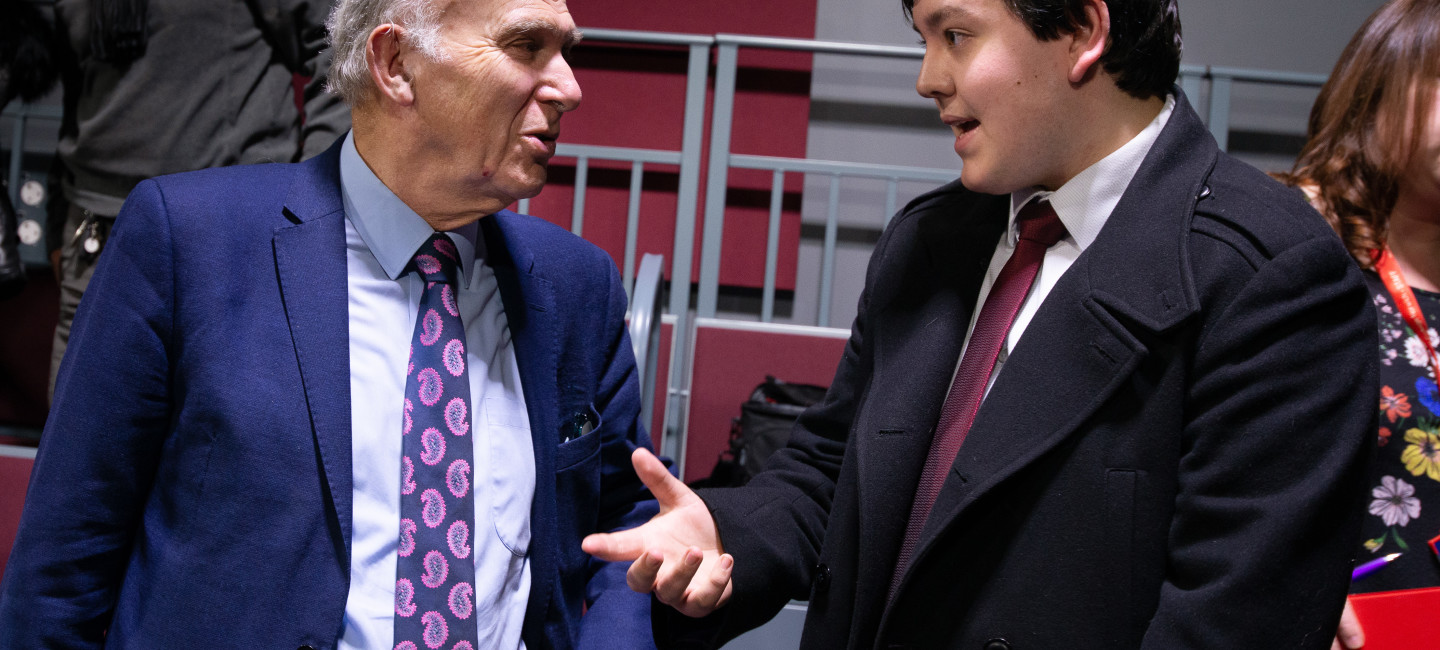 Paston Politics student talking with Vince Cable