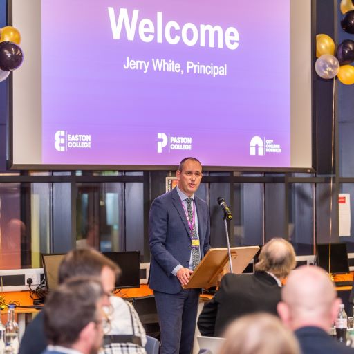 Jerry White Principal City College Norwich Easton College and Paston College opened the awards ceremony CREDIT DAVID KIRKHAM 1 v2