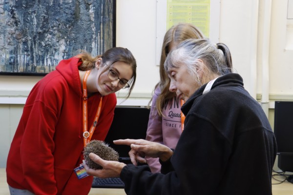 Marian Grimes from Hedgehog Haven North Walsham introduced students to some of the hedgehogs currently in her care.