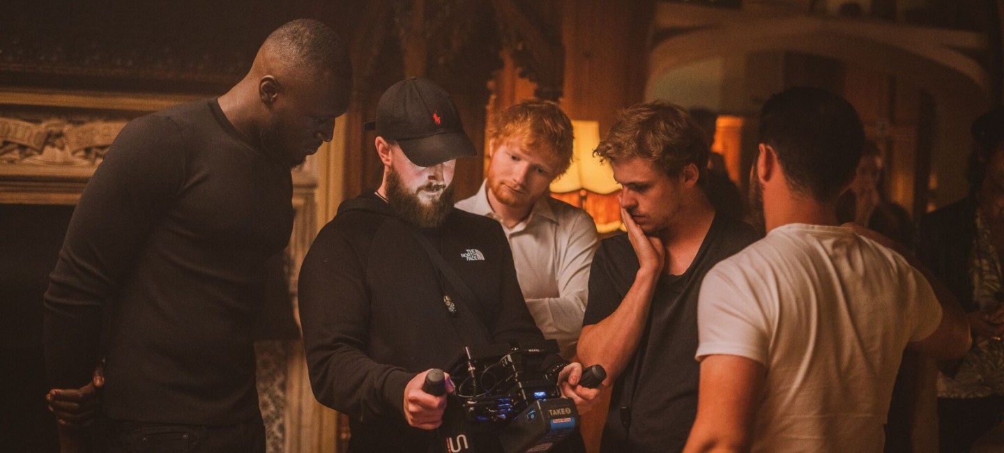 Sam Meyer with Ed Sheeran on production shoot