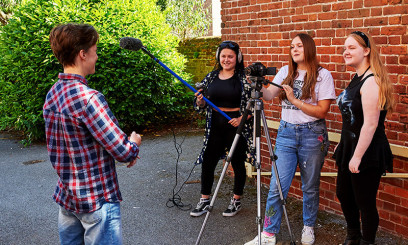 Paston media students recording an interview with another student
